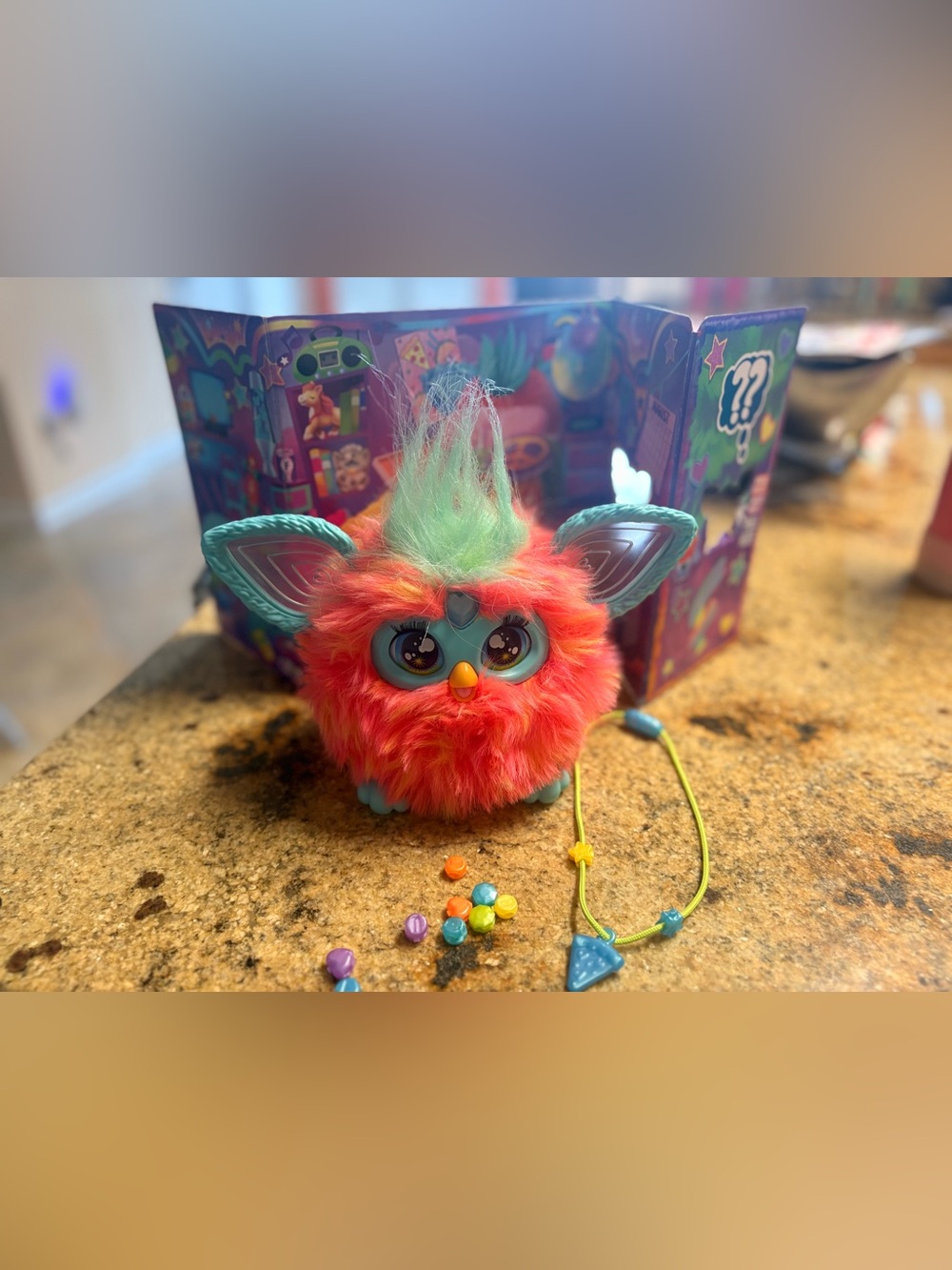 Interactive 2023 Furby Plushy Coral Teal Orange Fur / Turquoise Works Great!